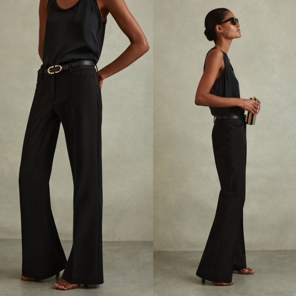 NWT Reiss Gabi Flared Pants Black Pressed Crease Suit Trousers Size 10